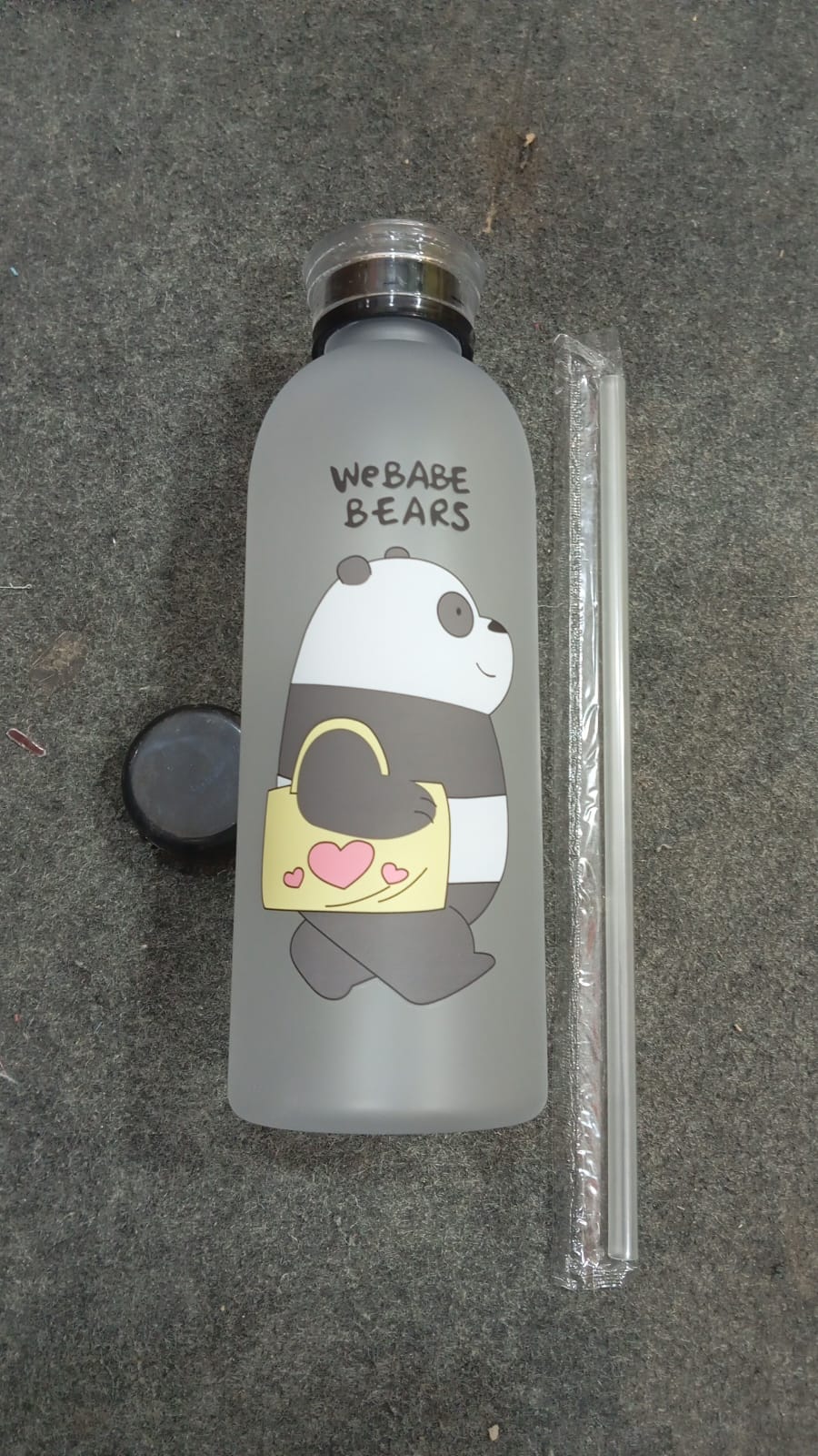 We Bear Panda Water Bottle 1000ml With Two Caps And Straw Durable Design For Daily Hydration And Easy Use (Random Design)