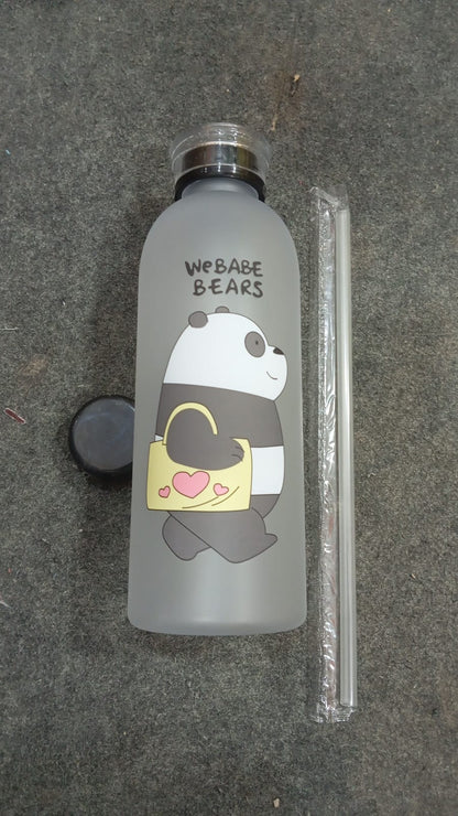 We Bear Panda Water Bottle 1000ml With Two Caps And Straw Durable Design For Daily Hydration And Easy Use (Random Design)