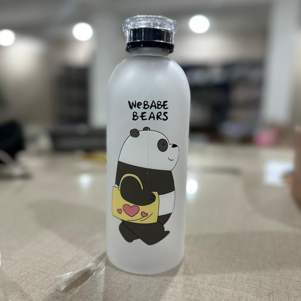We Bear Panda Water Bottle 1000ml With Two Caps And Straw Durable Design For Daily Hydration And Easy Use (Random Design)