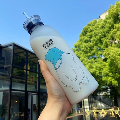 We Bear Panda Water Bottle 1000ml With Two Caps And Straw Durable Design For Daily Hydration And Easy Use (Random Design)