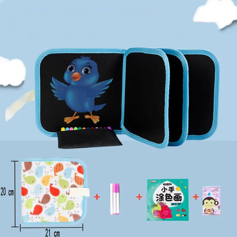 Erasable & Reusable Doodle Magic Blackboard Book with 3 Color Markers – Kids Drawing & Learning Activity Book (Random Color)