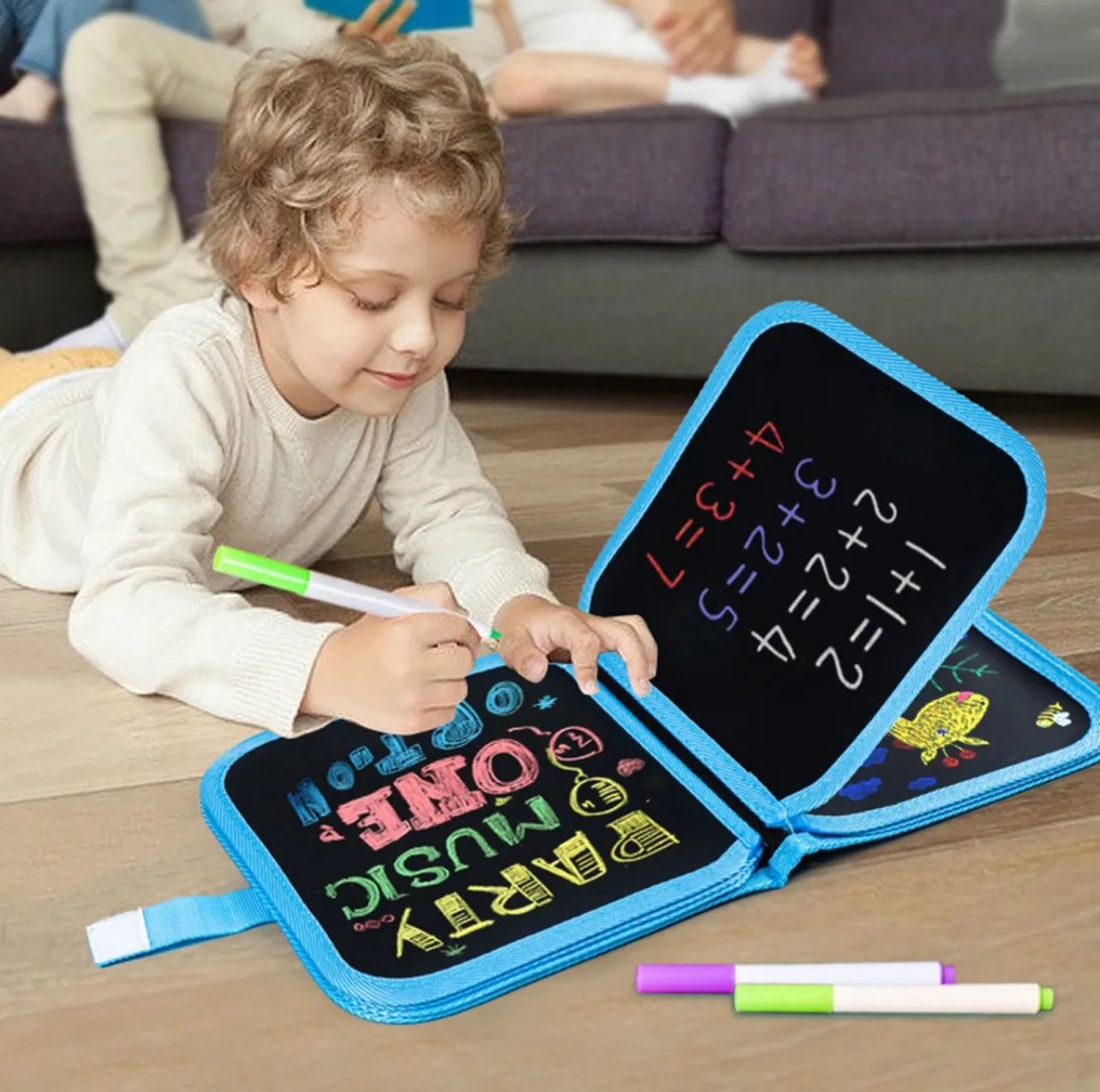Erasable & Reusable Doodle Magic Blackboard Book with 3 Color Markers – Kids Drawing & Learning Activity Book (Random Color)